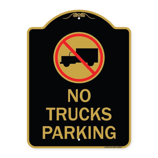 No Truck Sign No Truck Parking, Black & Gold Aluminum Architectural Sign, 18" x 24", BG-1824-23560
